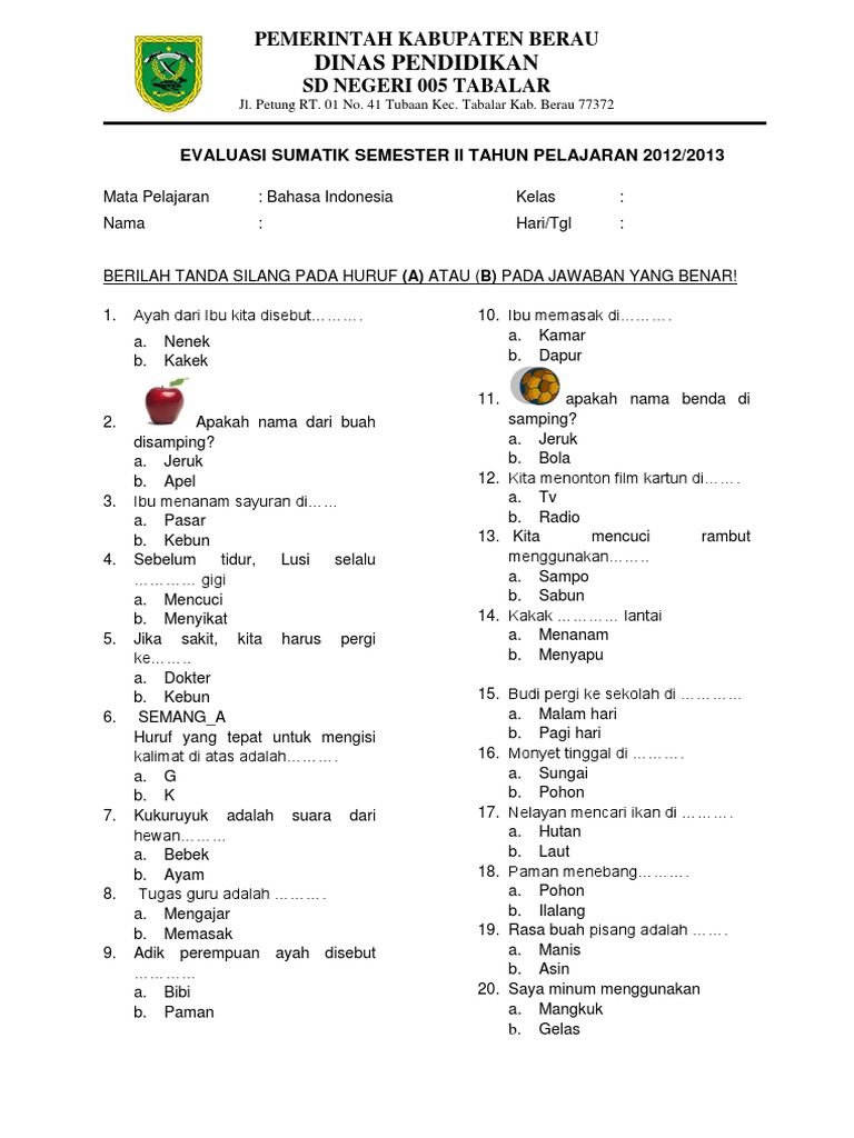 Soal Ujian Anak Tk Bahasa Indonesia - Soal Ujian Sekolah 6E7 Materi Soal Ujian Anak Tk Bahasa Indonesia - Soal Ujian Sekolah 6E7 Materi
