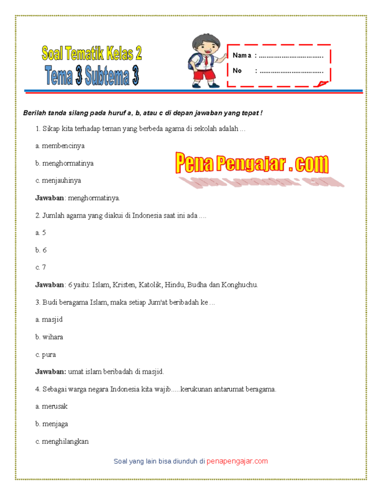 contoh soal kelas 2 tema 3 subtema 3 contoh soal kelas 2 tema 3 subtema 3