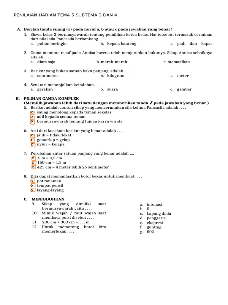 contoh soal kelas 2 tema 5 subtema 3