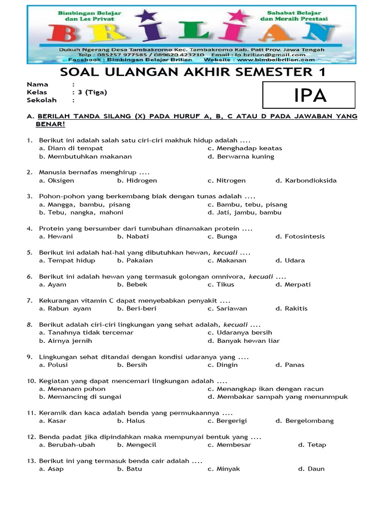 3 Contoh Kisi-Kisi Soal IPA Kelas 3 SD Semester 1 yang Wajib Dipelajari Sebelum Ujian