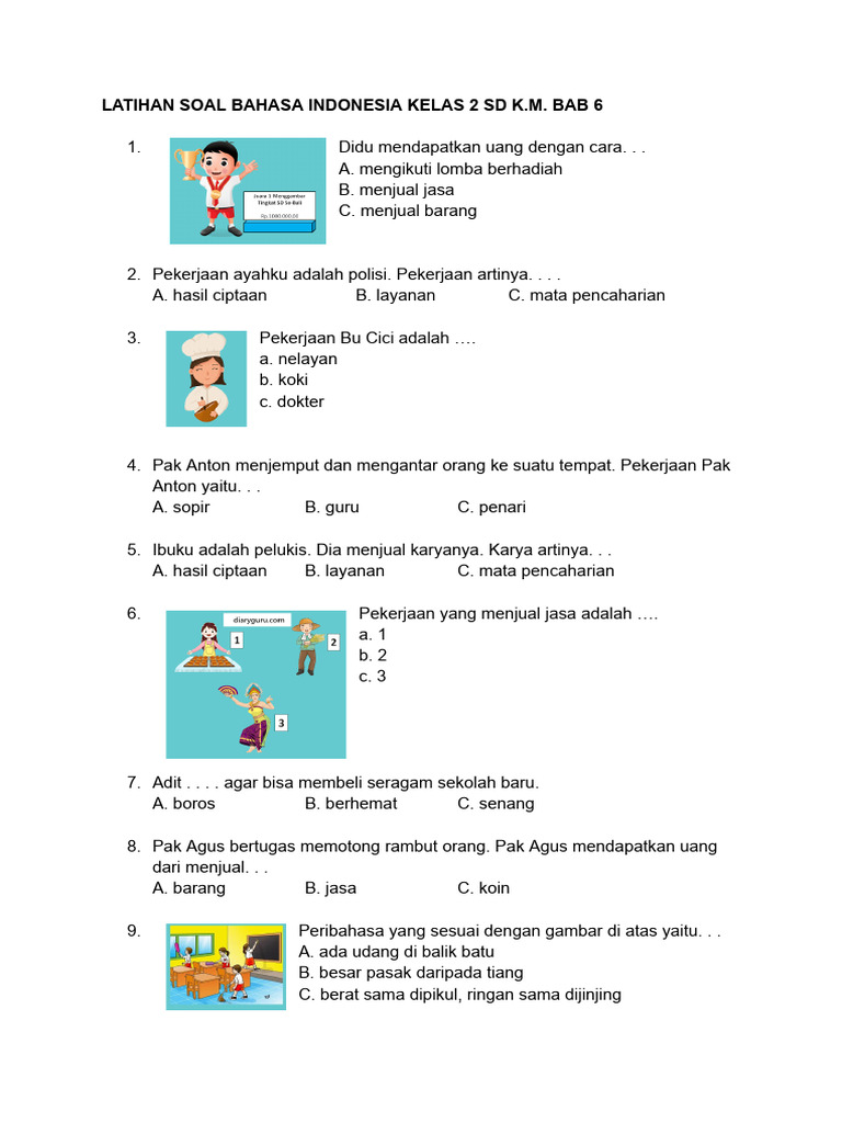 5 Latihan Soal Bahasa Indonesia Kelas 2 SD Semester 1 yang Wajib Dikuasai Sebelum Ujian