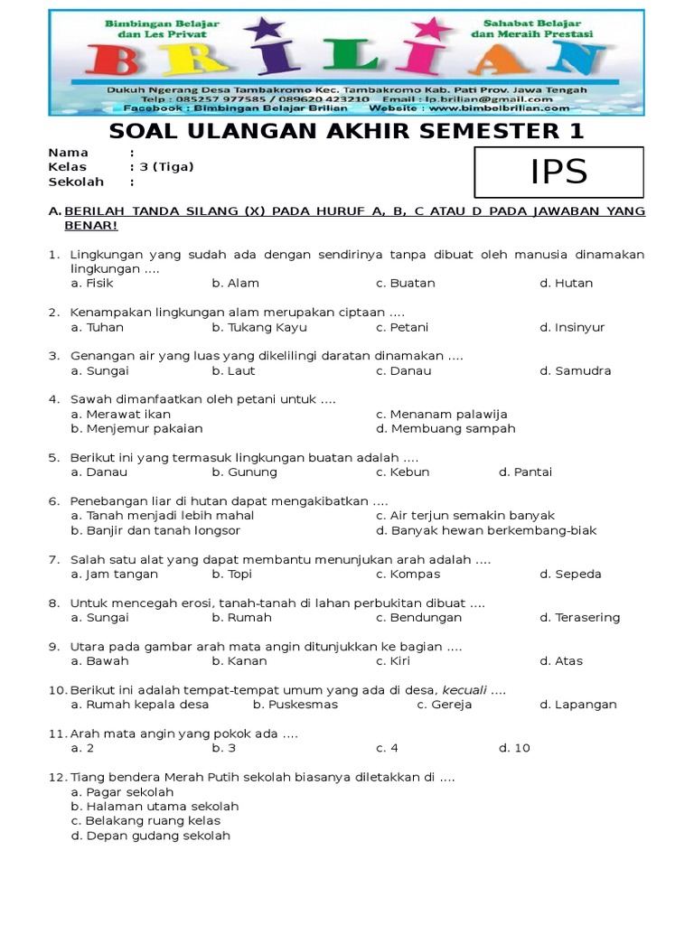 7 Contoh Kisi-Kisi Soal IPS Kelas 3 SD Semester 2 yang Wajib Dikuasai Siswa 7 Contoh Kisi-Kisi Soal IPS Kelas 3 SD Semester 2 yang Wajib Dikuasai Siswa