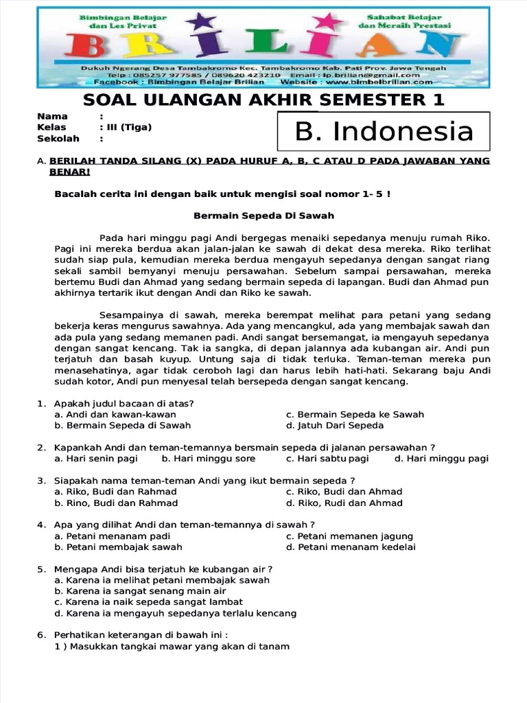 Akhirnya Terungkap! Inilah Contoh Kisi-Kisi dan Soal Bahasa Indonesia Kelas 3 Semester 2 yang Wajib Diketahui