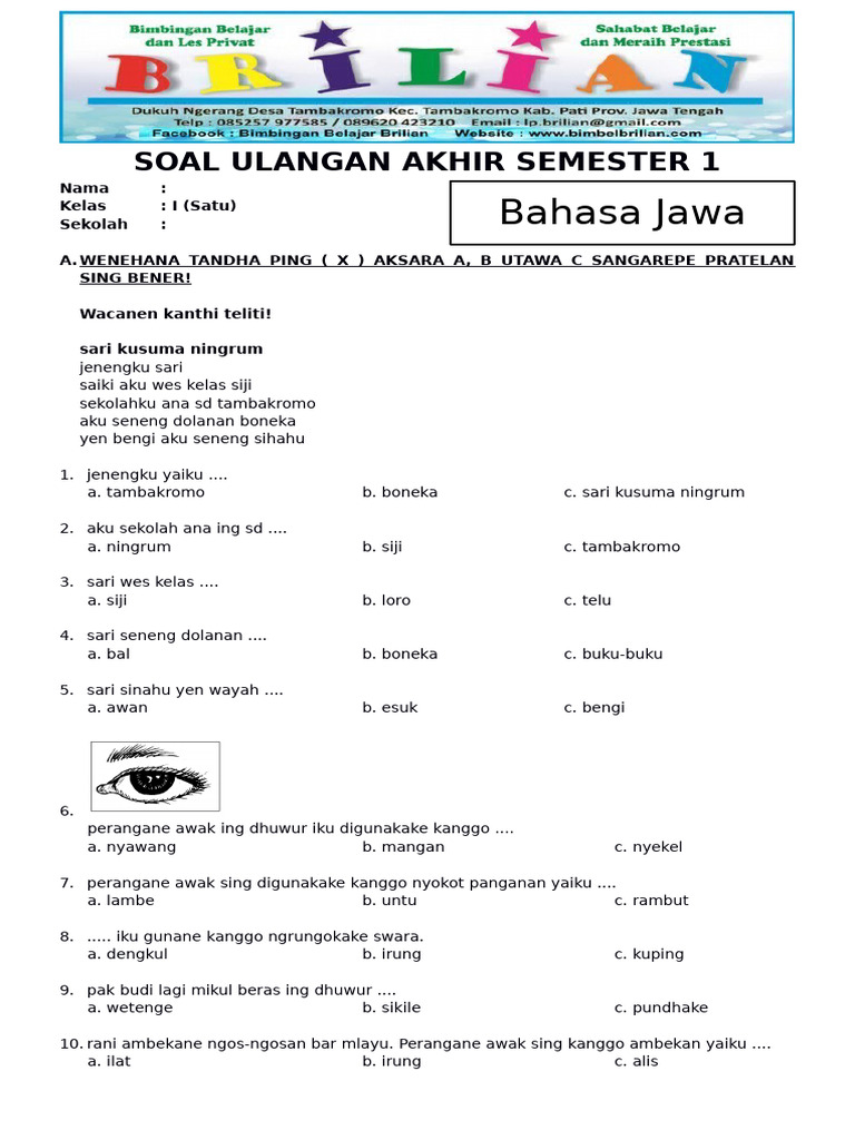 10 Contoh Soal Bahasa Jawa Kelas 1 SD Semester 2 Ternyata Bikin Anak Semangat Belajar