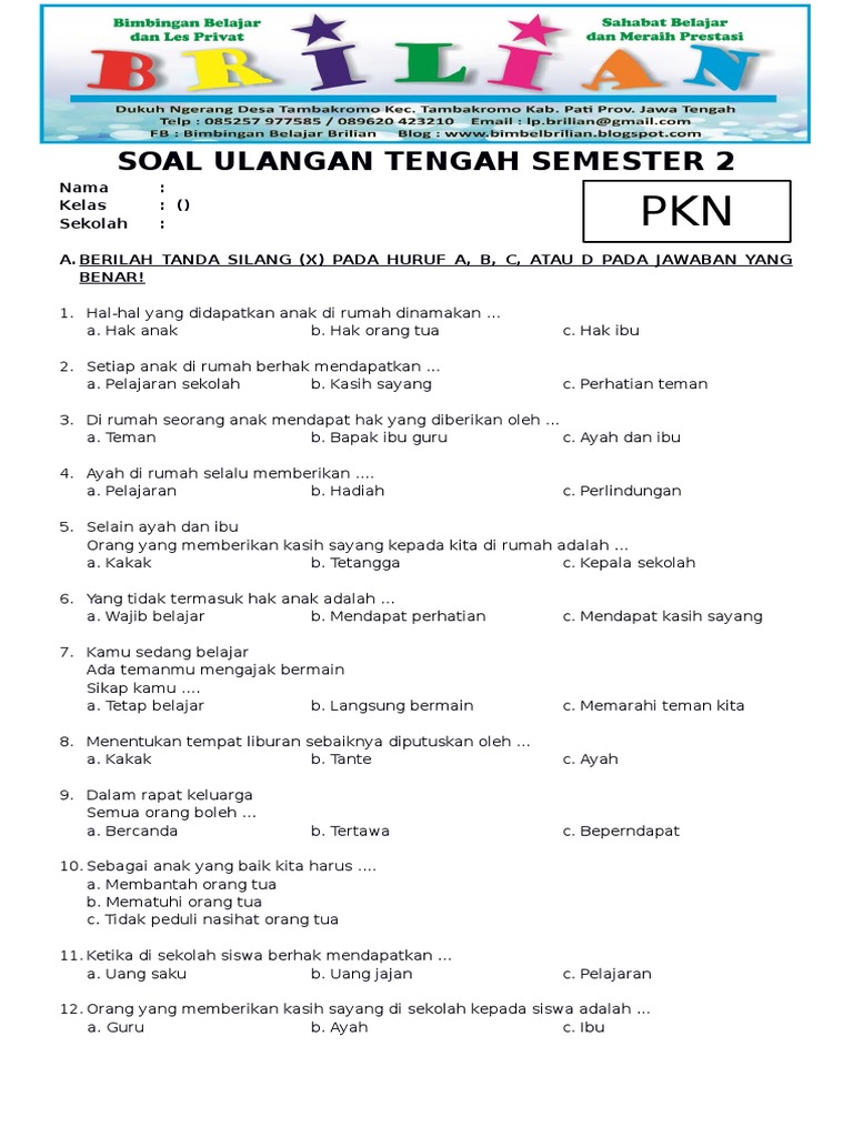 10 Contoh Soal PKN Kelas 1 Semester 2 dan Kunci Jawaban, Wajib Tahu Sebelum Ulangan!