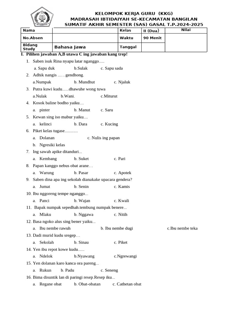 7 Rahasia Menguasai Soal Bahasa Jawa Kelas 2 Semester 1 yang Jarang Diketahui
