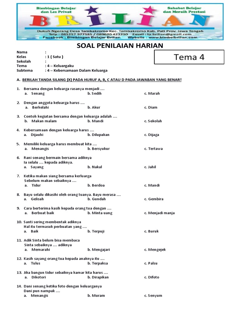 Akhirnya Tersedia Bank Soal Kelas 1 SD Tema 4 Beserta Kunci Jawaban Lengkap untuk Latihan Harian Akhirnya Tersedia Bank Soal Kelas 1 SD Tema 4 Beserta Kunci Jawaban Lengkap untuk Latihan Harian