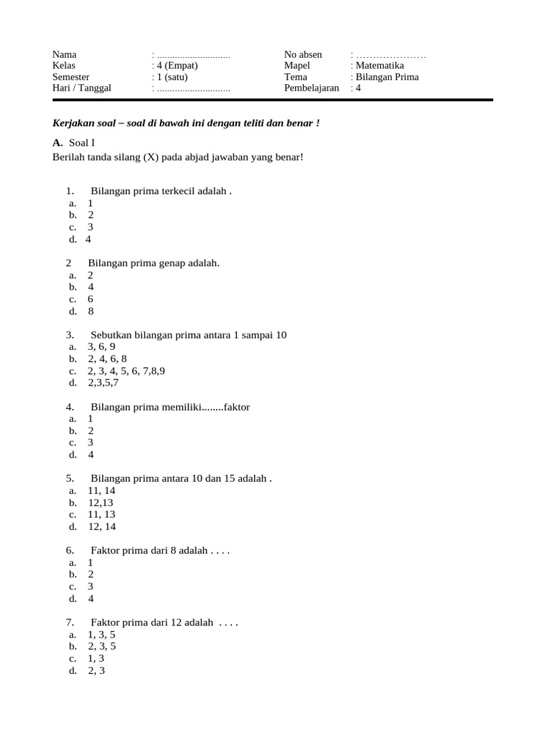 Bank Soal Essay Bilangan Prima Kelas 4: 7 Contoh Soal Cerita yang Wajib Dikuasai Siswa Sebelum Ujian Akhir Bank Soal Essay Bilangan Prima Kelas 4: 7 Contoh Soal Cerita yang Wajib Dikuasai Siswa Sebelum Ujian Akhir