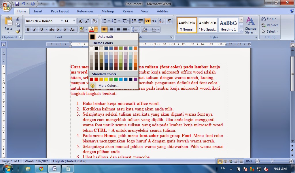 Cara merubah warna font pada microsoft word - Tutorial Komputer Cara merubah warna font pada microsoft word - Tutorial Komputer