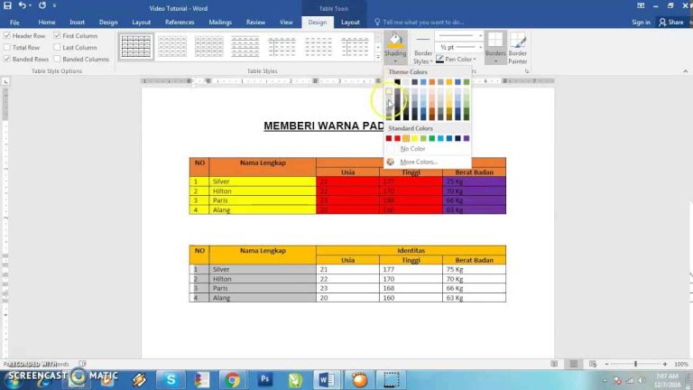 cara mengubah warna garis tabel di word