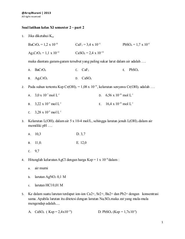 soal kimia kelas 11 semester 2 dan jawabannya