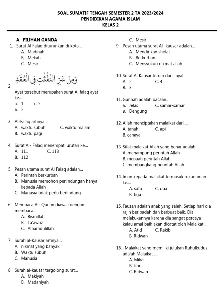 Latihan Soal Agama Islam Kelas 2 dan Kunci Jawaban Terbaru Agar Anak Makin Pintar Latihan Soal Agama Islam Kelas 2 dan Kunci Jawaban Terbaru Agar Anak Makin Pintar