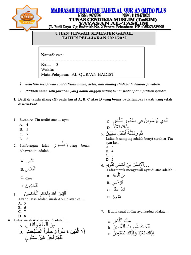 Rahasia Skor Sempurna Menjawab Soal Al Qur’an Hadits Kelas 5 Bab 1 Ternyata Mudah Rahasia Skor Sempurna Menjawab Soal Al Qur’an Hadits Kelas 5 Bab 1 Ternyata Mudah