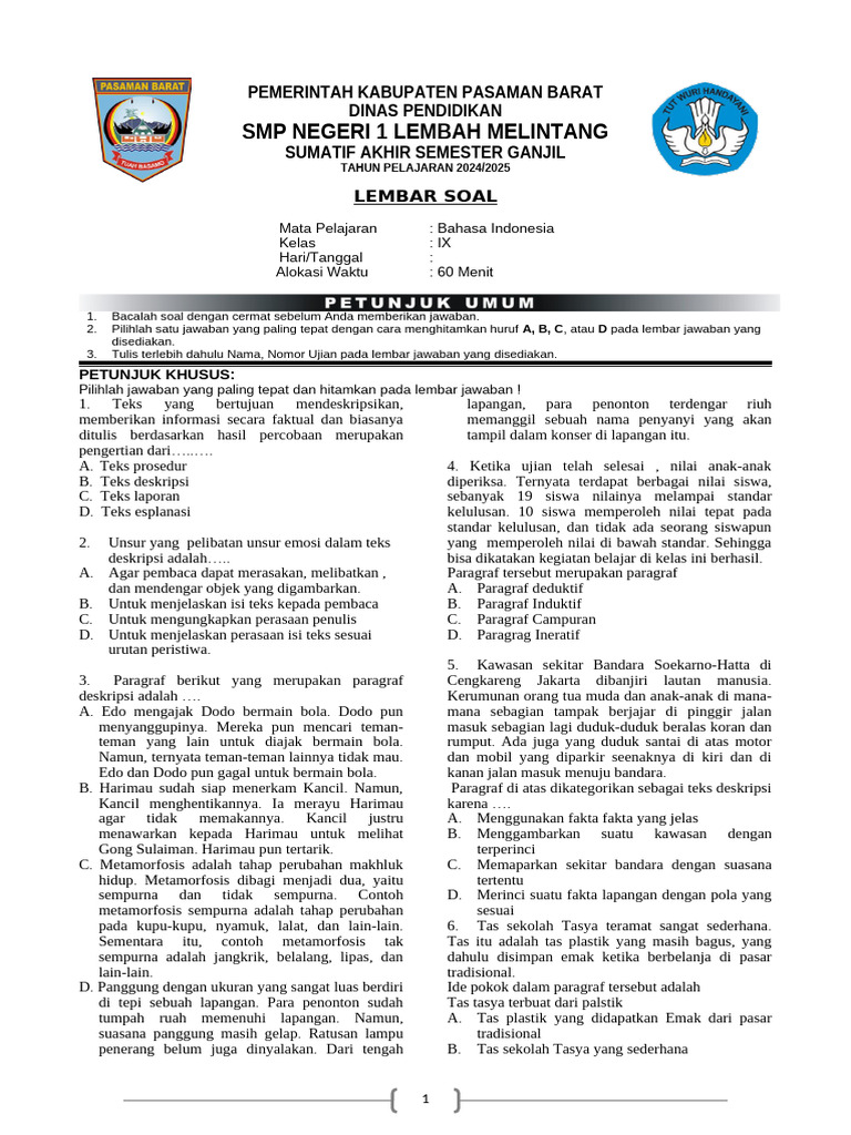 Rahasia Sukses Ujian dengan Latihan Soal Bahasa Indonesia Kelas 9 Semester 1 KTSP Terbaru Rahasia Sukses Ujian dengan Latihan Soal Bahasa Indonesia Kelas 9 Semester 1 KTSP Terbaru