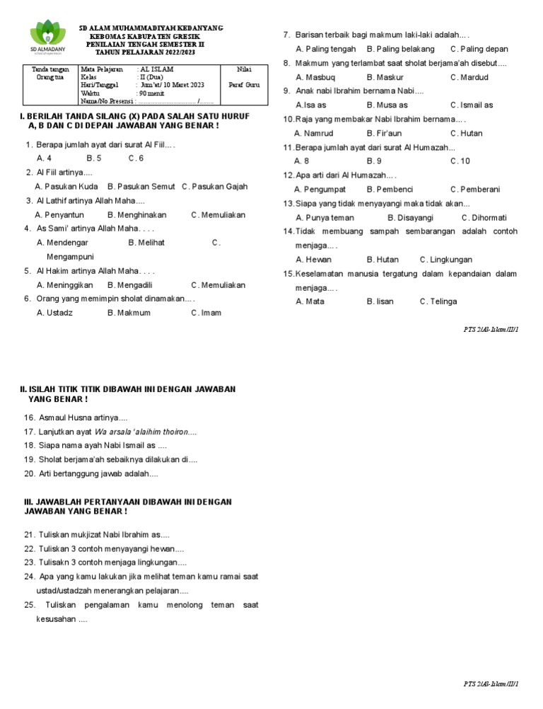 Ternyata Ini Kunci Sukses Jawab Soal Agama Islam Kelas 2 SD Semester 1 K13 2019 Terbaru