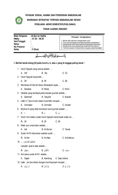 Wajib Tahu Bocoran soal al tpq kelas 2 semester 1 Agar Anak Langsung Bisa Menjawab Wajib Tahu Bocoran soal al tpq kelas 2 semester 1 Agar Anak Langsung Bisa Menjawab