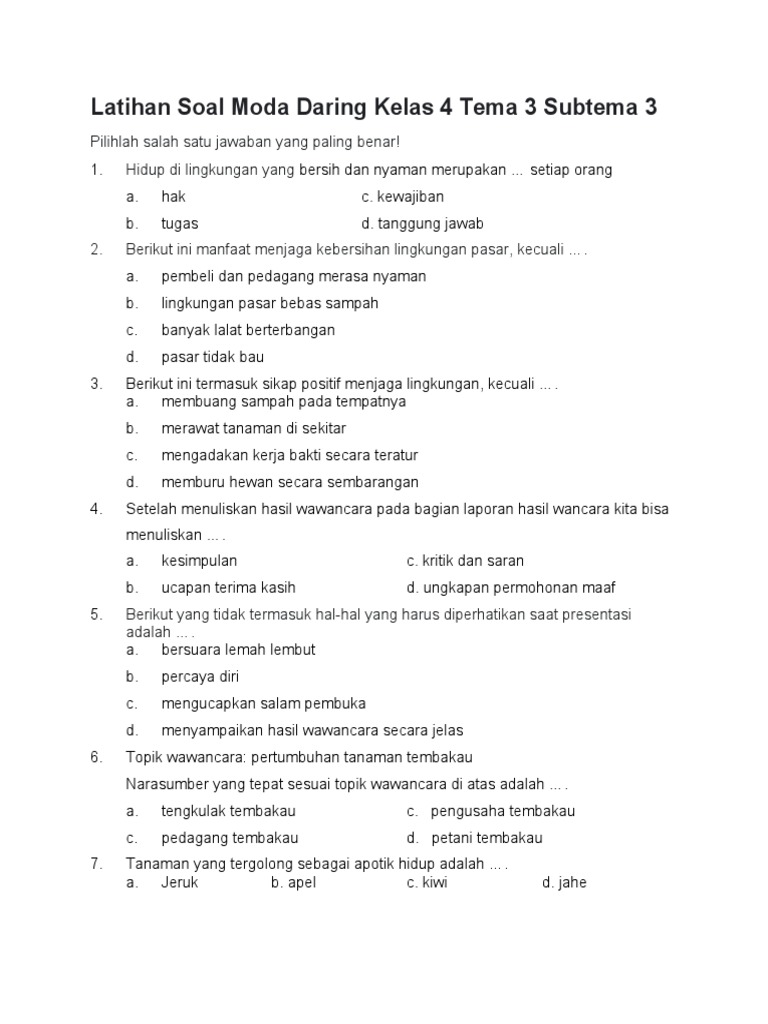 Wajib Tahu Contoh Soal Tema 3 Kelas 4 SD Kurikulum 2013 Agar Nilai Ujian Langsung Melejit