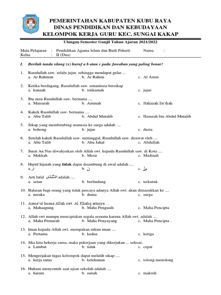 Wajib Tahu Kumpulan Soal Agama Islam Kelas 2 SD Semester 1 Kurtilas Terbaru Wajib Tahu Kumpulan Soal Agama Islam Kelas 2 SD Semester 1 Kurtilas Terbaru