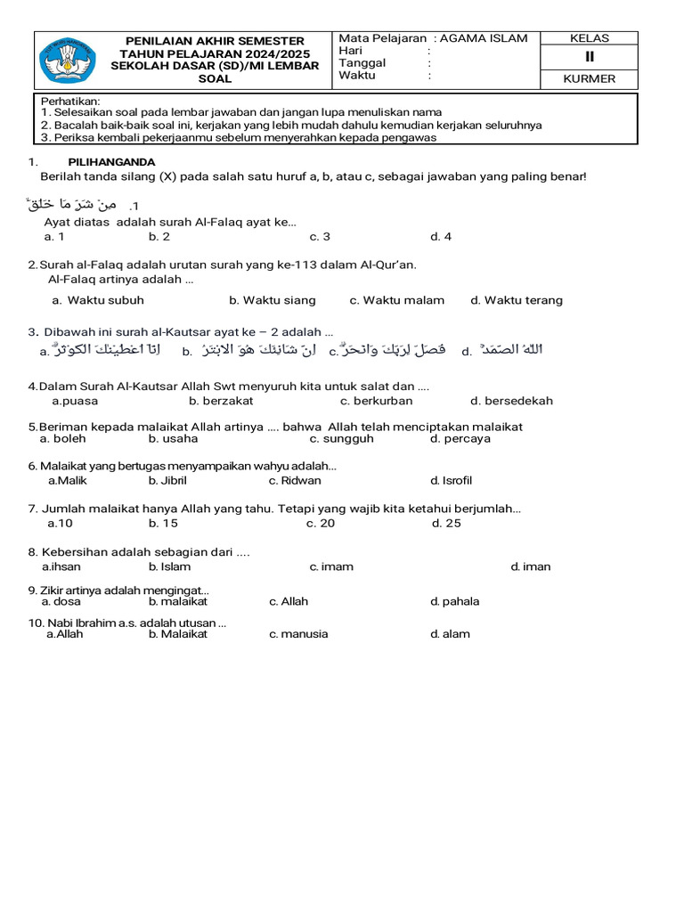 Wajib Tahu Kumpulan Soal Agama Islam Kelas 2 SD Semester 2 Kurikulum 2013 Terbaru Wajib Tahu Kumpulan Soal Agama Islam Kelas 2 SD Semester 2 Kurikulum 2013 Terbaru