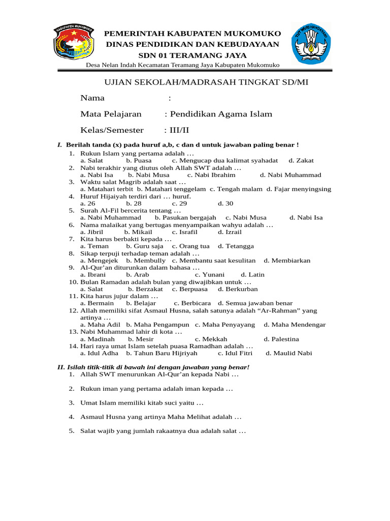 Wajib Tahu! Kumpulan soal agama islam kelas 3 sd k13 uts semester 2 Paling Akurat Wajib Tahu! Kumpulan soal agama islam kelas 3 sd k13 uts semester 2 Paling Akurat
